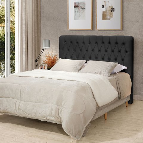 Cabeceira Cama Queen Estofada 1,60 - Inca Veludo Preto