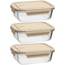 Kit 3 Potes de Vidro Herméticos 1,04l Retangulares Capuccino Uz Marmita Borossilicato - 1