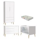 Ver imagem 1 de Quarto de Bebê 2 Portas Theo Branco Pés Madeira Natural com Colchão Gazin – Reller
