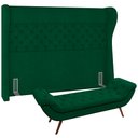 Ver imagem 1 de Kit Cabeceira Cama Box Casal 195 Cm Madrid com Puff Recamier Santorini Bouclê Verde - Lyam Decor