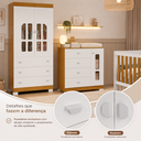 Ver mais imagens de Quarto de Bebê Completo Berço 3 em 1, Guarda-Roupa 2 Portas, Cômoda Sapateira 100% MDF, Detalhes Acrílico Branco/Fosco/Savana