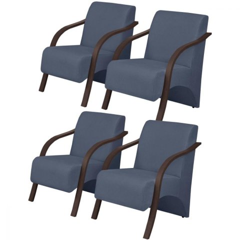 Kit 4 Poltronas 1 Lugar Vênus Pé Madeira D Salla Azul Bic