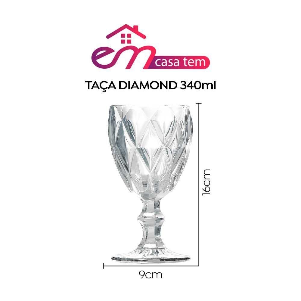 Kit 8 Taças de Vidro para Água Diamante Transparente Emcasatem 340ml - 4
