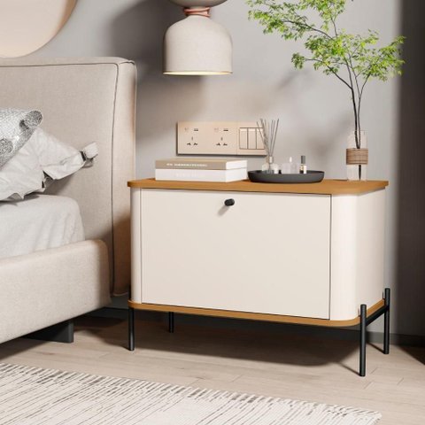 Mesa de Cabeceira Bancroft Off White Nature Preto