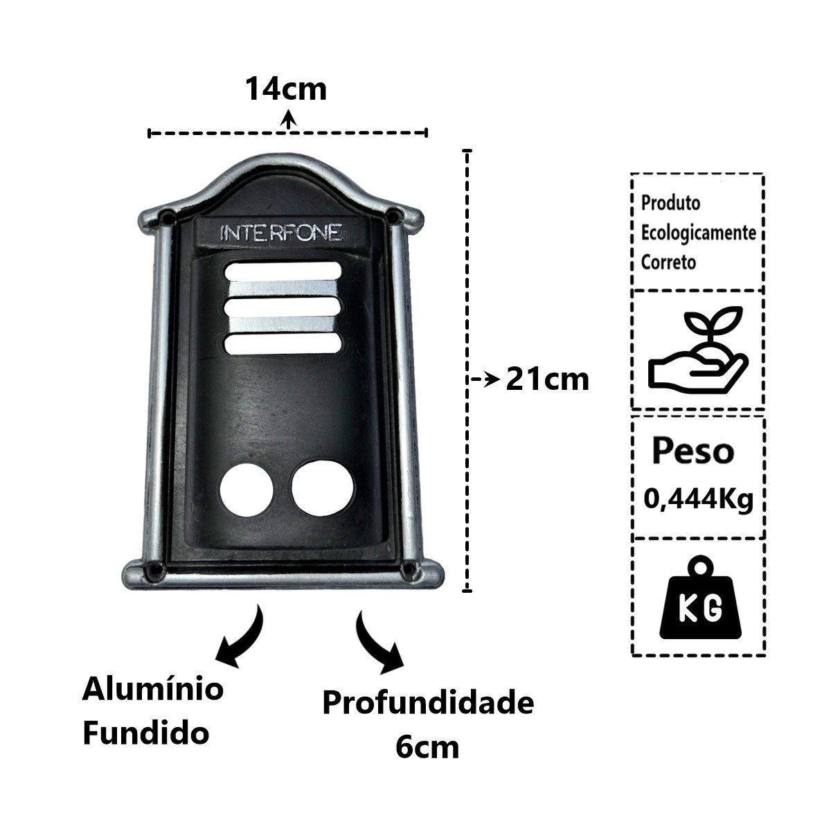 Protetor Interfone Caixa de Alumínio Fundido Prata 21x14x6cm Brassol - 4