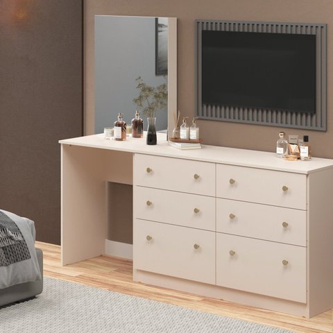 Cômoda Penteadeira 6 Gavetas e Espelho Maite Yescasa