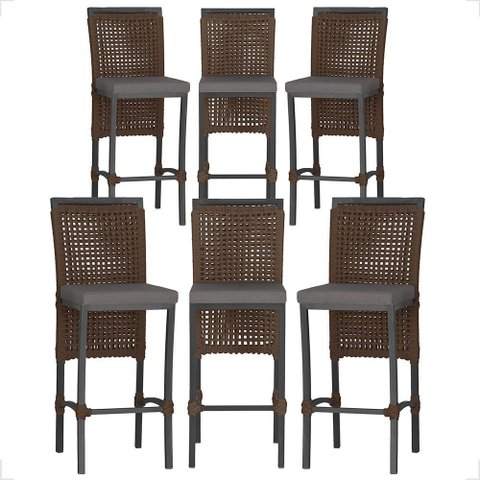 6 Banqueta em Alumínio Roma Preta Corda Náutica Tecido 11