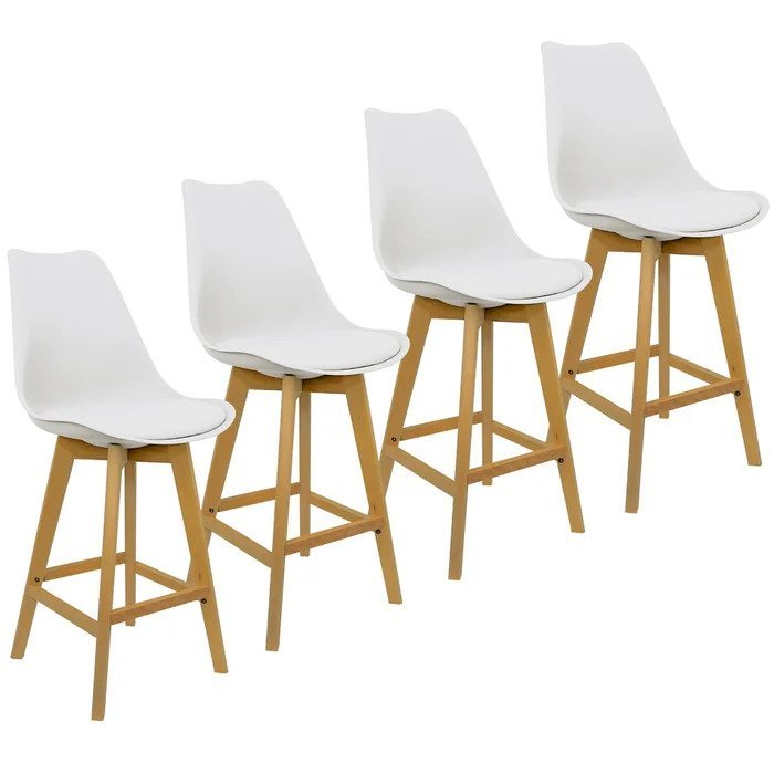 Banqueta Saarinen Wood Branca - Kit com 4