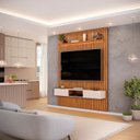 Ver imagem 1 de Painel Ripado para TV até 60 Polegadas com MDF 183cmx240cm Led Trento Marrom Freijó/Off White