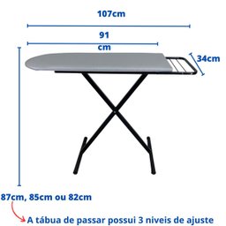 Tábua de Passar Roupa Dobrável e Regulável Reforçada Branca Fortmix - 2