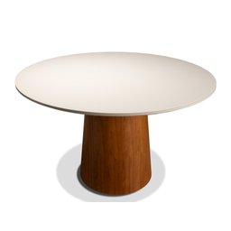 Mesa de Jantar Roma Redonda 06 Lugares 150cm Base Amêndoa Tampo Off White - 2