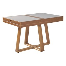 Mesa de Jantar Caroline 1,20m Extensível 1,80m em Madeira Maciça Mel Tampo Vidro Off White - 2