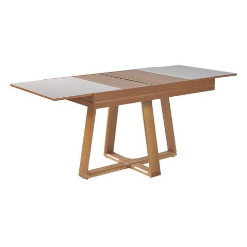 Mesa de Jantar Caroline 1,20m Extensível 1,80m em Madeira Maciça Mel Tampo Vidro Off White
