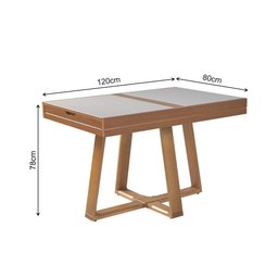 Mesa de Jantar Caroline 1,20m Extensível 1,80m em Madeira Maciça Mel Tampo Vidro Off White - 6