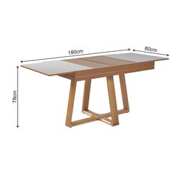 Mesa de Jantar Caroline 1,20m Extensível 1,80m em Madeira Maciça Mel Tampo Vidro Off White - 5