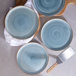 Conjunto 4 Pratos Sobremesa Cerâmica Caoba 21,2cm Azul - 4