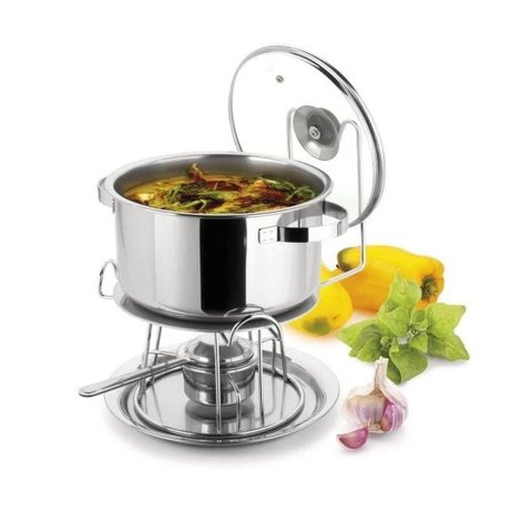 Rechaud Inox 8,2 Litros Panela Buffet Restaurante Sopa Feijão Grande com Difusor Calor Gastronomico