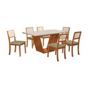 Ver imagem 2 de Mesa Jantar Luxo Safira 160x90 Off White com 6 Cadeiras Palha em Veludo Bege Telinha Madeira Maciça