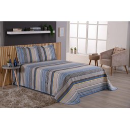 Colcha Cobre Leito Viena Queen 3 Pçs Listrado Azul - 1