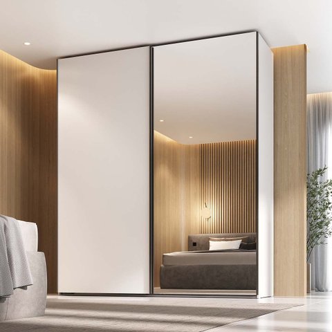 Guarda Roupa Creta em Mdf 199,9x230cm 2 Portas com Espelho Branco 1215 Branco