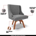 Ver imagem 4 de Kit 2 Cadeiras Decorativas Sala de Jantar Base Giratória de Madeira Firenze Linho Grafite/Natural G1