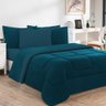 Kit Edredom Jogo De Lençol Casal Azul Petróleo Azul Petróleo - 1