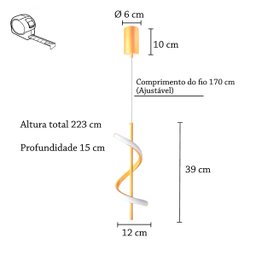 Pendente Led Dourado Moderno Espiral 10w Cabeceira Bet31 - 5