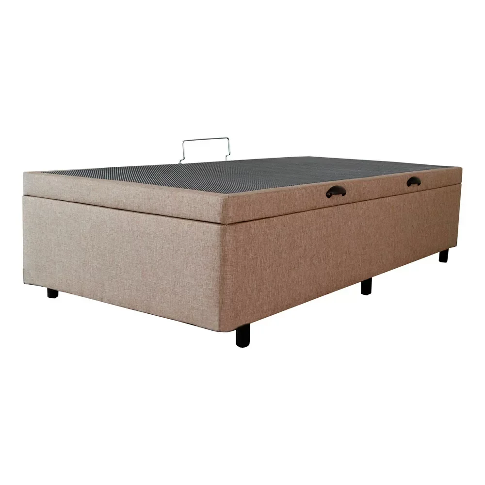 Cama Box Baú Solteiro Linhão Bege Com Pistão A Gás