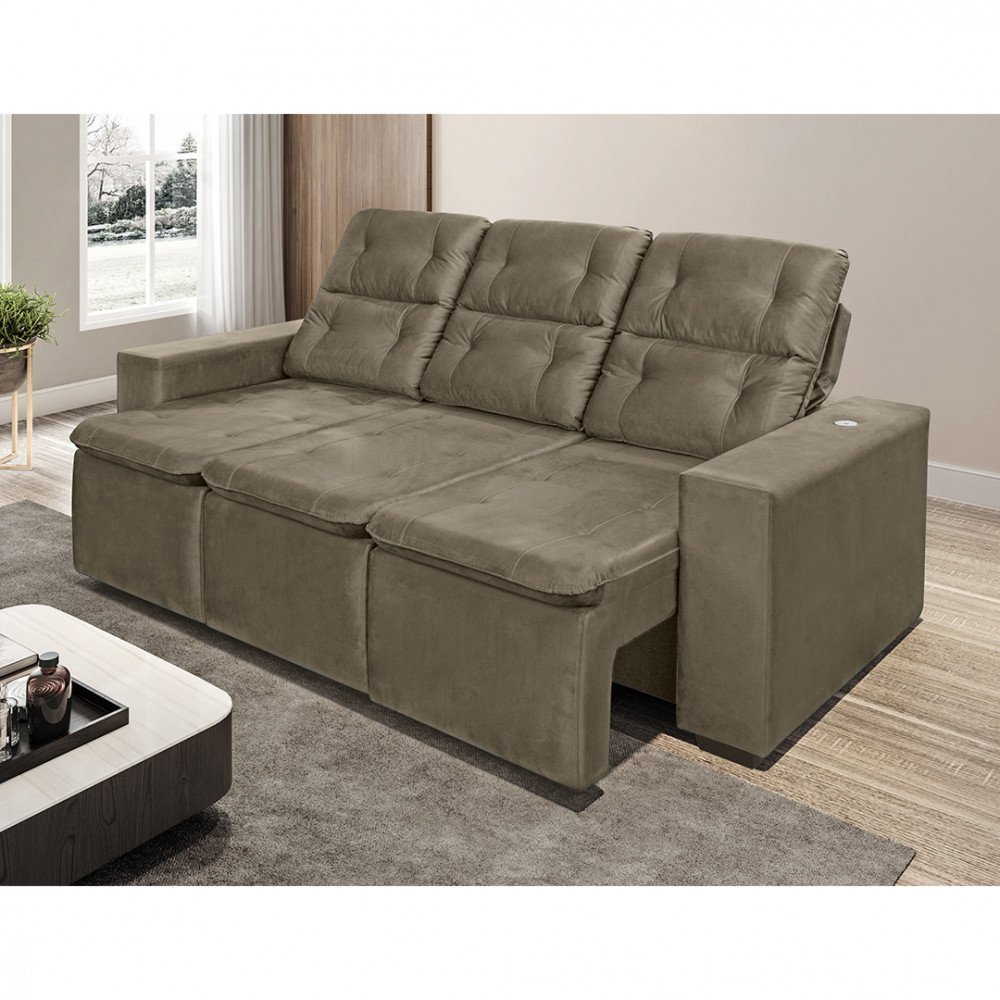 Sofá Gralha Azul Connect Plus USB 3 Lugares 2,20m MadeiraMadeira