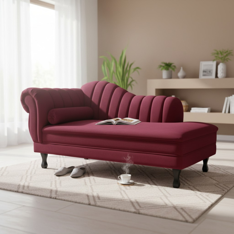 Recamier Decorativo Divã Amsterdã 147cm Lado Direito Suede Marsala