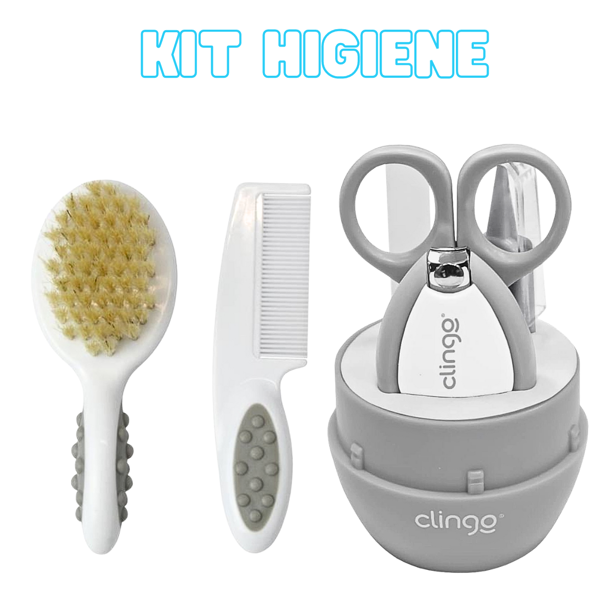 Kit de Higiene Bebe Escova Pente Cortador Unha Recém Nascido Clingo 7 Peças - 2