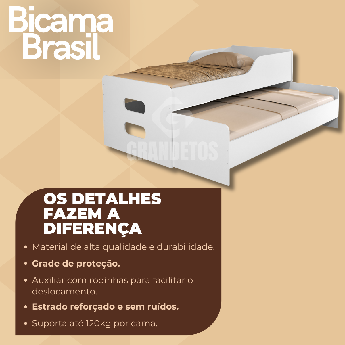 Bicama Solteiro Brasil Cama com Auxiliar e 2 Colchões D20 Cor:branco - 2