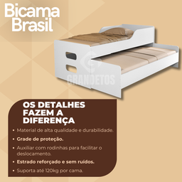 Bicama Solteiro Brasil Cama com Auxiliar e 2 Colchões D20 Cor:branco - 2