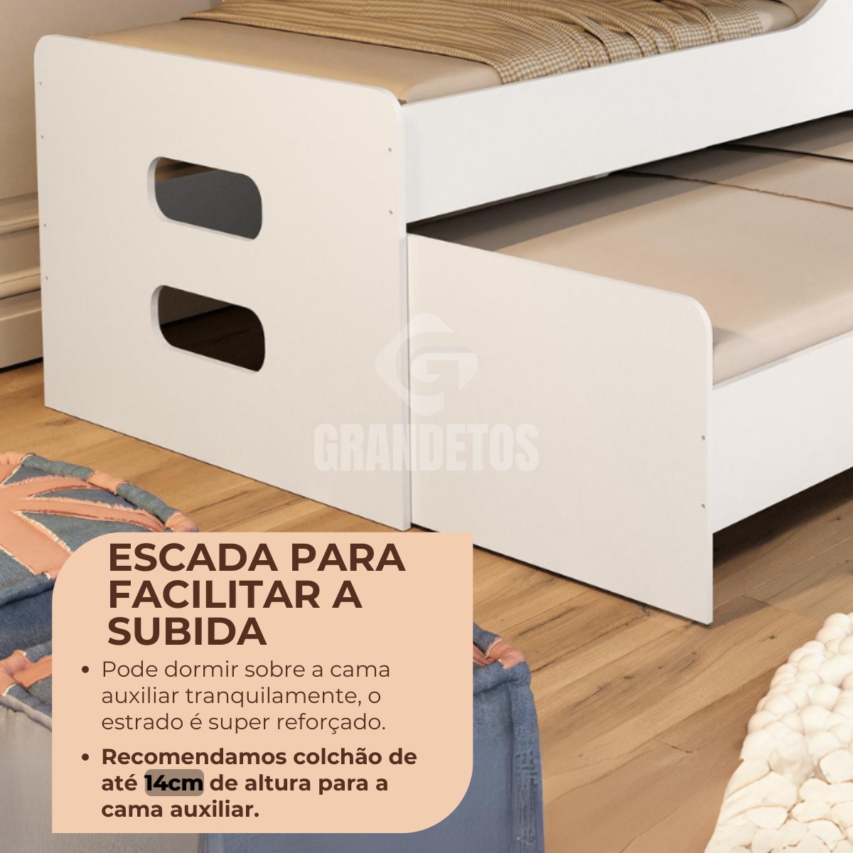 Bicama Solteiro Brasil Cama com Auxiliar e 2 Colchões D20 Cor:branco - 3