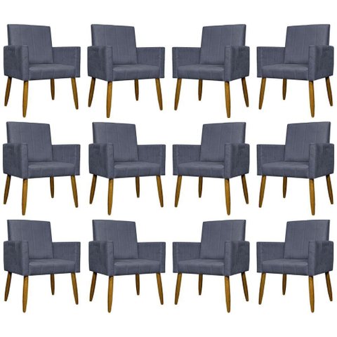 Kit 12 Poltronas Decorativas Mari Pé Palito Castanho - Cinza Suede