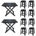 Ver imagem 1 de 2 Mesas Quadradas Dobráveis 80x72cm Preta + 8 Banquetas Empilháveis