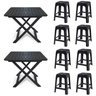 2 Mesas Quadradas Dobráveis 80x72cm Preta + 8 Banquetas Empilháveis - 1