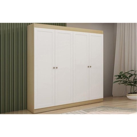 Guarda Roupa Casal 4 Portas e 2 Gavetas Europa Savana/Branco - Genialflex