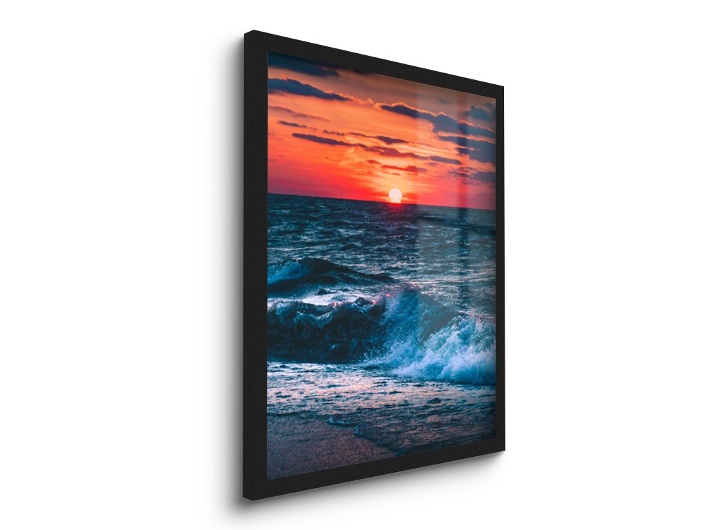 Quadro Decorativo por do Sol Maré Mar Moldura e Vidro