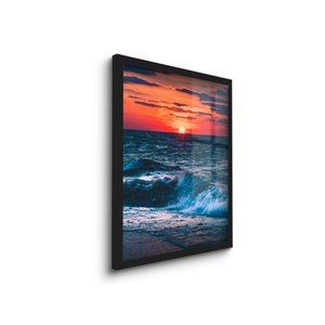 Quadro Decorativo por do Sol Maré Mar Moldura e Vidro