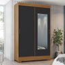 Guarda Roupa Solteiro B351 Flex 2 Portas Deslizantes Nature/Preto com Espelho - Móveis Briz - 2
