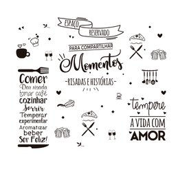 Kit de Adesivos Composição Frases Cozinha Espaço Reservado Compartilhar Momentos - 3