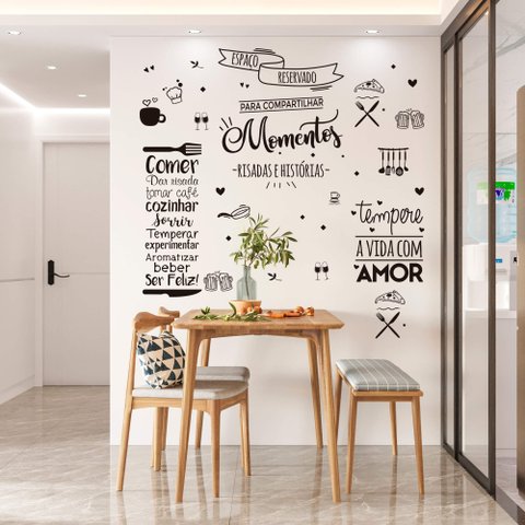 Kit de Adesivos Composição Frases Cozinha Espaço Reservado Compartilhar Momentos