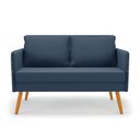 Ver imagem 3 de Kit 01 Namoradeira 02 Lugares e 02 Poltronas Mari Suede Azul Marinho Pés Palito Castanho - D’Rossi D