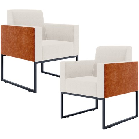 Kit 2 Poltronas Decorativas Sala Base Fixa Metal Helô L02 Linho Cru Couríssimo Camel - Lyam