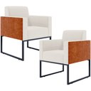 Ver imagem 1 de Kit 2 Poltronas Decorativas Sala Base Fixa Metal Helô L02 Linho Cru Couríssimo Camel - Lyam