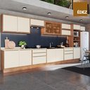 Ver imagem 2 de Cozinha Completa 100% MDF Modular Édez Une, 15 Portas 6 Gavetas e Tampo, Off White e Louro Freijó