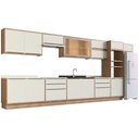 Ver imagem 1 de Cozinha Completa 100% MDF Modular Édez Une, 15 Portas 6 Gavetas e Tampo, Off White e Louro Freijó