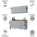Ver imagem 3 de Armário de Cozinha Argélia e Balcão com Tampo 150cm Marrocos Cinza Claro/castanho - Lumil