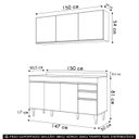 Ver imagem 4 de Armário de Cozinha Argélia e Balcão com Tampo 150cm Marrocos Cinza Claro/castanho - Lumil